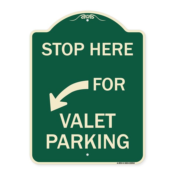 Signmission Stop Here for Valet Parking Left Arrow Heavy-Gauge Aluminum Sign, 24" x 18", G-1824-22854 A-DES-G-1824-22854 - main